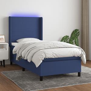 VidaXL Boxspring met matras en LED stof blauw 90x190 cm