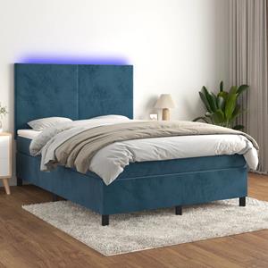 VidaXL Boxspring met matras en LED fluweel donkerblauw 140x200 cm