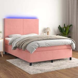 VidaXL Boxspring met matras en LED fluweel roze 140x200 cm