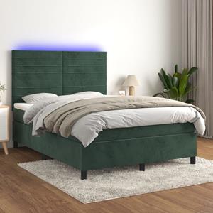 VidaXL Boxspring met matras en LED fluweel donkergroen 140x200 cm