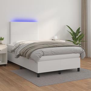 VidaXL Boxspring met matras en LED kunstleer wit 120x200 cm