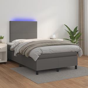 VidaXL Boxspring met matras en LED kunstleer grijs 120x200 cm