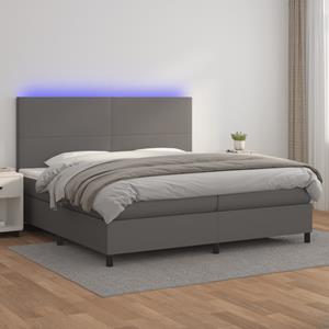 VidaXL Boxspring met matras en LED kunstleer grijs 200x200 cm