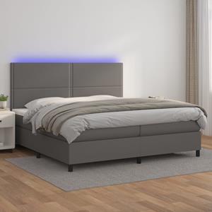 VidaXL Boxspring met matras en LED kunstleer grijs 200x200 cm