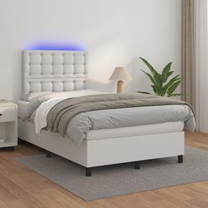 VidaXL Boxspring met matras en LED kunstleer wit 120x200 cm