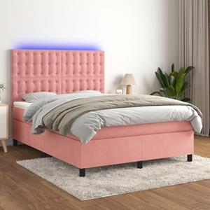 VidaXL Boxspring met matras en LED fluweel roze 140x200 cm