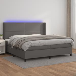 VidaXL Boxspring met matras en LED kunstleer grijs 200x200 cm