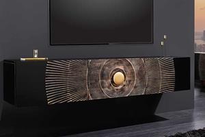 Invicta Interior Hangend TV-lowboard GOLDEN SUNSET 160cm zwart goud mangohout handgemaakt - 44250