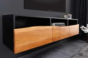 Invicta Interior Hangend tv-lowboard ORGANIC ARTWORK 140cm antraciet massief acaciahout boomrand - 44057