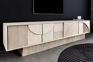 Invicta Interior Massief houten TV-lowboard ART DECO 200cm wit gekalkt mangohout 3D front - 44061
