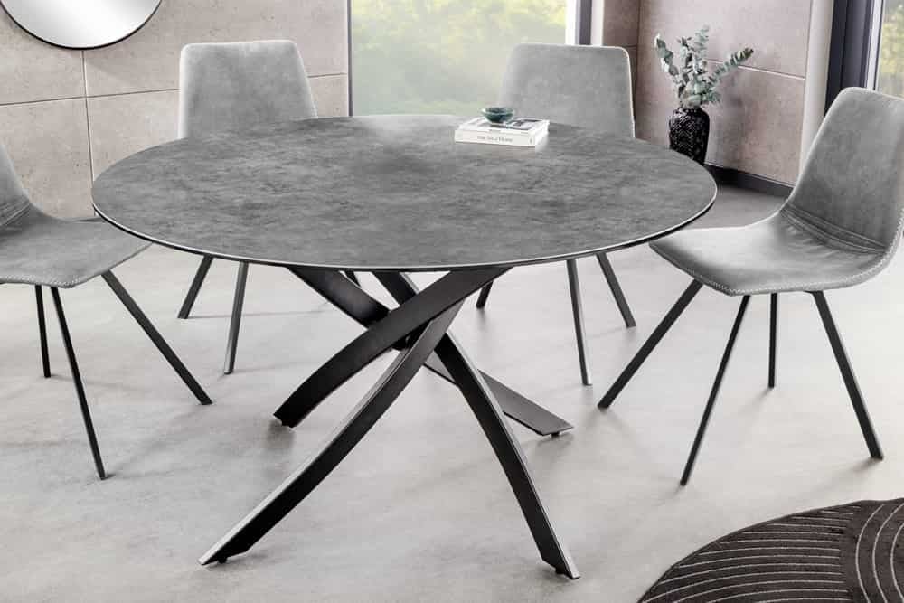 Invicta Interior Ronde eettafel ALPINE 120cm antraciet keramiek betondesign zwart metalen poten - 44231
