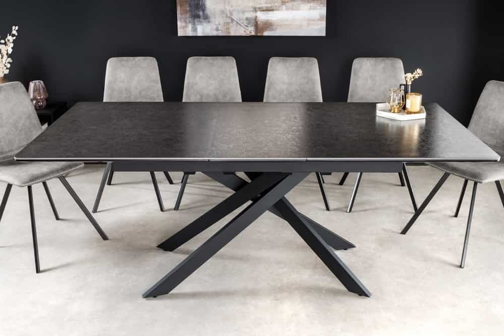 Invicta Interior Uitschuifbare eettafel ALPINE 160-200cm antraciet keramiek zwart metalen frame - 43845