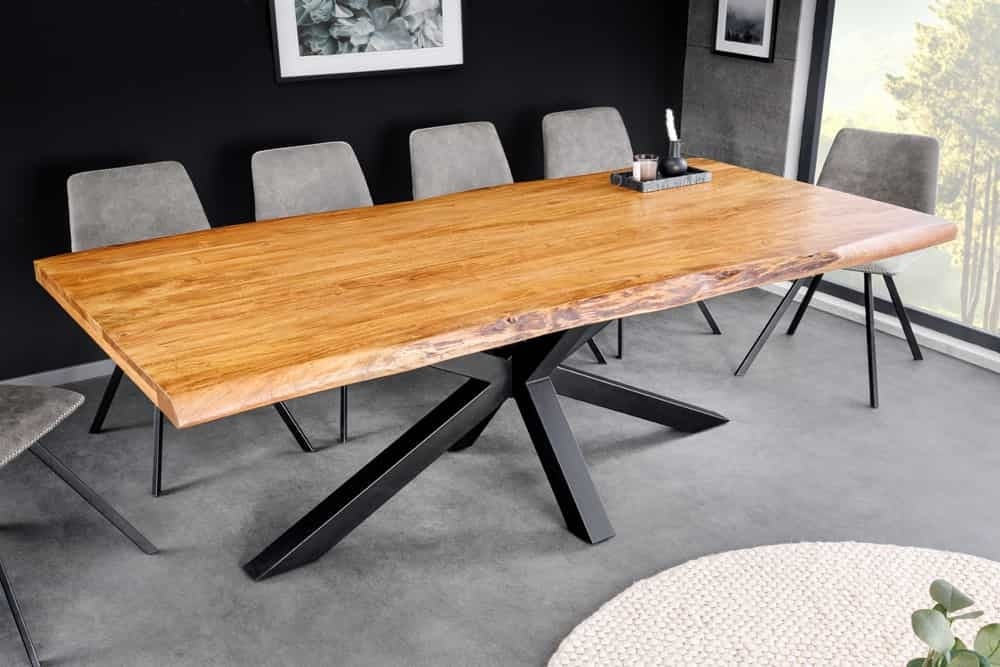 Invicta Interior Massief houten eettafel MAMMUT 200cm acacia zwart metalen boomrand 5cm tafelblad - 43785