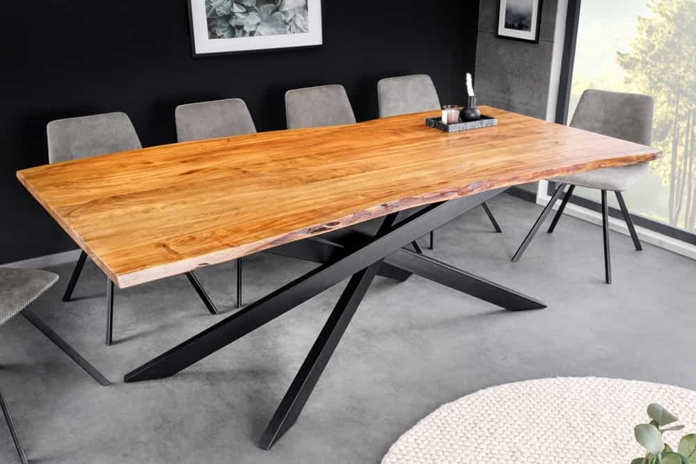 Invicta Interior Massief houten eettafel MAMMUT 200 cm acacia zwart metalen boomrand 3,5 cm tafelblad - 43783