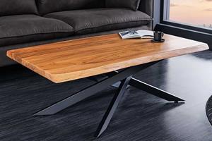Invicta Interior Massief houten salontafel MAMMUT 110cm zwart acacia 3,5cm tafelblad boomrand - 44059