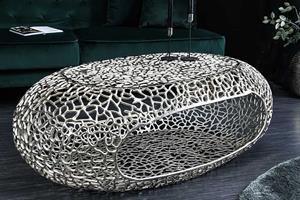 Invicta Interior Handgemaakte salontafel ORGANIC 120cm zilverkleurig metalen bladontwerp met opbergruimte - 44148