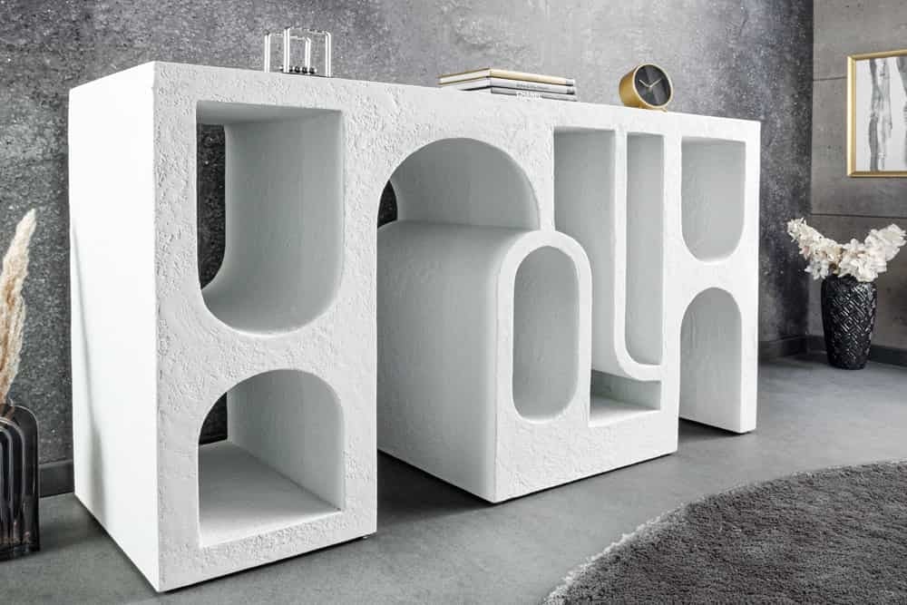 Invicta Interior Abstracte consoletafel ART AMBIENTE 120 cm wit beton gestructureerd rondboogontwerp - 44308