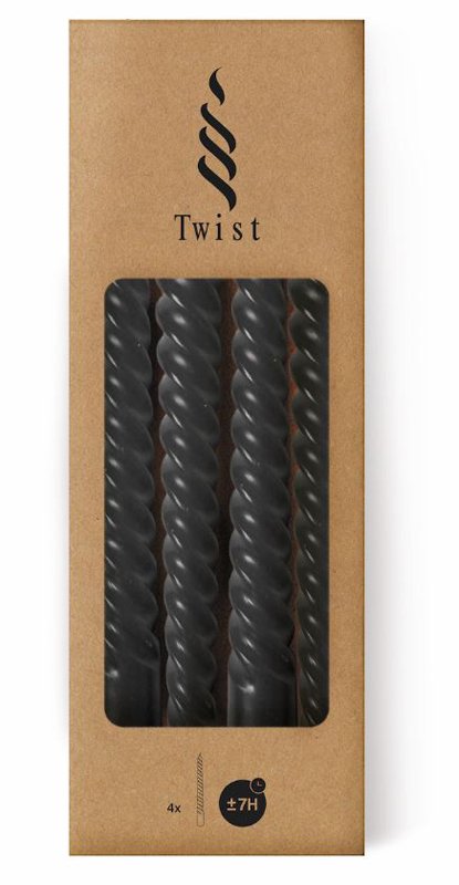 Hortus Twist kaarsen set 4 stuks dia. 2.2 x H 19 cm zwart - 