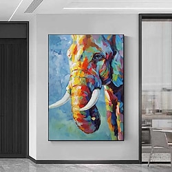 Light in the box dierlijk olieverfschilderij met de hand geschilderd impressionistisch Paletmes olifant olieverfschilderij op canvas - hedendaagse veelkleurige dierlijke kunstschilderij