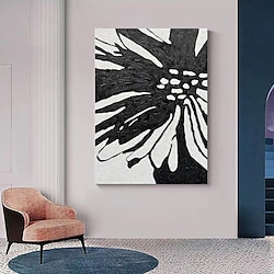 Light in the box handgemaakte olieverfschilderij canvas kunst aan de muur decoratie abstract zwart en wit eenvoudige bloemen voor huisdecoratie gerold frameloos ongerekt schilderij