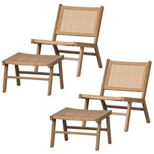 Woood Tuin Fauteuil + Hocker Puk - Aluminium - Naturel - Set van 2