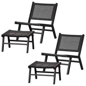 Woood Tuin Fauteuil + Hocker Puk - Aluminium - Zwart - Set van 2