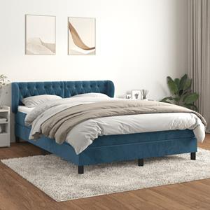 VidaXL Boxspring met matras fluweel donkerblauw 140x190 cm