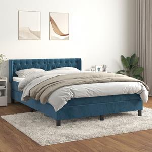 VidaXL Boxspring met matras fluweel donkerblauw 140x200 cm