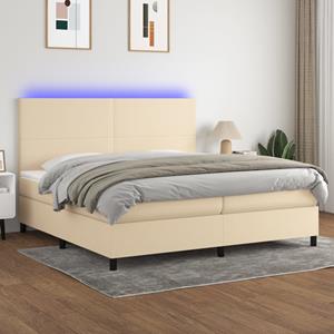 VidaXL Boxspring met matras en LED stof crèmekleurig 200x200 cm