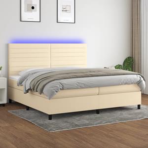 VidaXL Boxspring met matras en LED stof crèmekleurig 200x200 cm