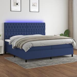 VidaXL Boxspring met matras en LED stof blauw 200x200 cm