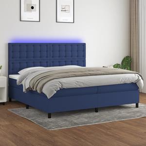 VidaXL Boxspring met matras en LED stof blauw 200x200 cm