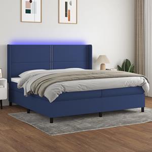 VidaXL Boxspring met matras en LED stof blauw 200x200 cm