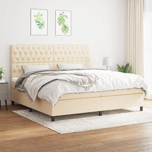 VidaXL Boxspring met matras stof crèmekleurig 200x200 cm