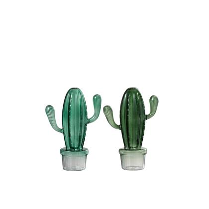 J-Line Vaas Cactus+Pot Glas Mix Groen Assortiment Van 2