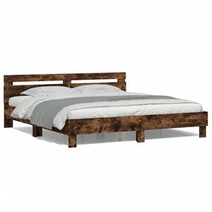 VidaXL Bedframe met hoofdeinde en LED gerookt eikenkleurig 200x200 cm