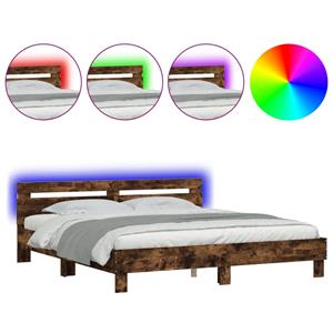 VidaXL Bedframe met hoofdeinde en LED gerookt eikenkleurig 180x200 cm