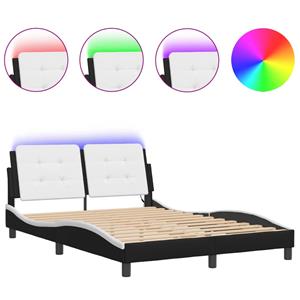 VidaXL Bedframe met LED-verlichting kunstleer zwart en wit 140x200 cm