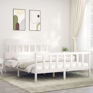 VidaXL Bedframe met hoofdbord massief hout wit 160x200 cm