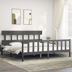 VidaXL Bedframe met hoofdbord massief hout grijs 200x200 cm