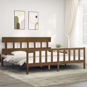 VidaXL Bedframe met hoofdbord massief hout honingbruin 200x200 cm