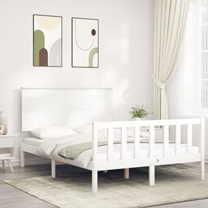 VidaXL Bedframe met hoofdbord massief hout wit 140x190 cm