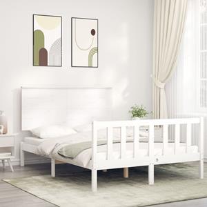 VidaXL Bedframe met hoofdbord massief hout wit 120x200 cm