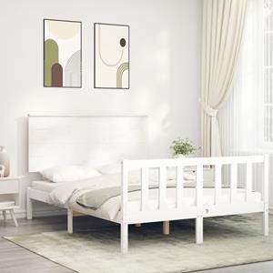 VidaXL Bedframe met hoofdbord massief hout wit 140x200 cm