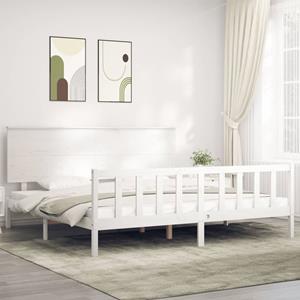 VidaXL Bedframe met hoofdbord massief hout wit 200x200 cm