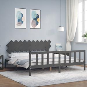 VidaXL Bedframe met hoofdbord massief hout grijs 200x200 cm