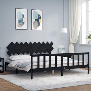 VidaXL Bedframe met hoofdbord massief hout zwart 200x200 cm