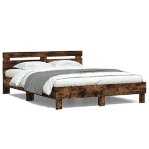 VidaXL Bedframe met hoofdeinde en LED gerookt eikenkleurig 140x190 cm