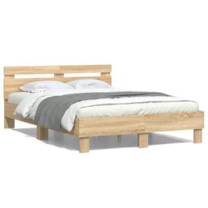 VidaXL Bedframe met hoofdeinde en LED sonoma eikenkleurig 135x190 cm