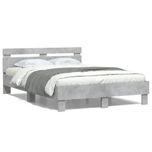 VidaXL Bedframe met hoofdeinde en LED betongrijs 135x190 cm